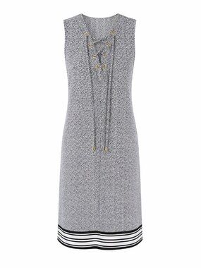 Michael Kors Lace-Up Dress Black White Floral Stripe Hem Sleeveless Size M